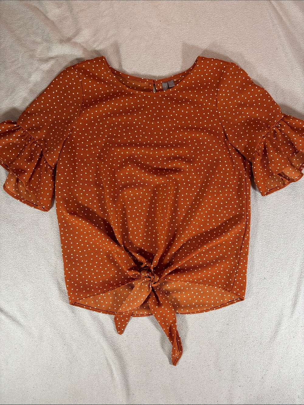 Polka Dot Tie-Front Blouse in Rust